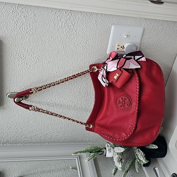 Tory Burch Marion Pebbled Leather Flap Sadle Shoulder Bag - Picture 2 of 16